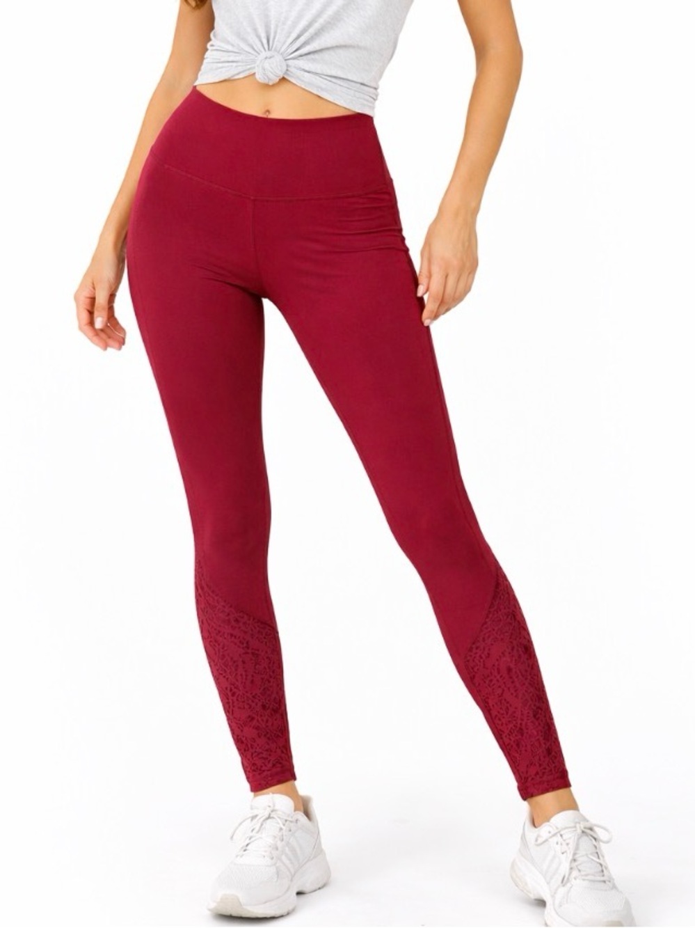 Victoria's Secret PINK Sport leggings full length lace ankle SZ SM burgundy